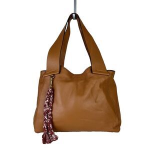 LUCKY BRAND Beri Tote Topanga Tan Brown Shoulder Bag Tassel Keychain Large